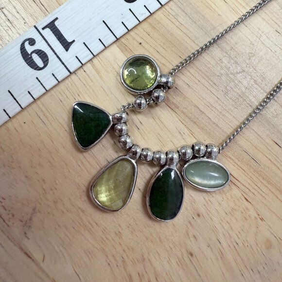 Lia Sophia Silver Tone Necklace W/ Green & Yellow Gemstone Charms Adjustable - Picture 5 of 6